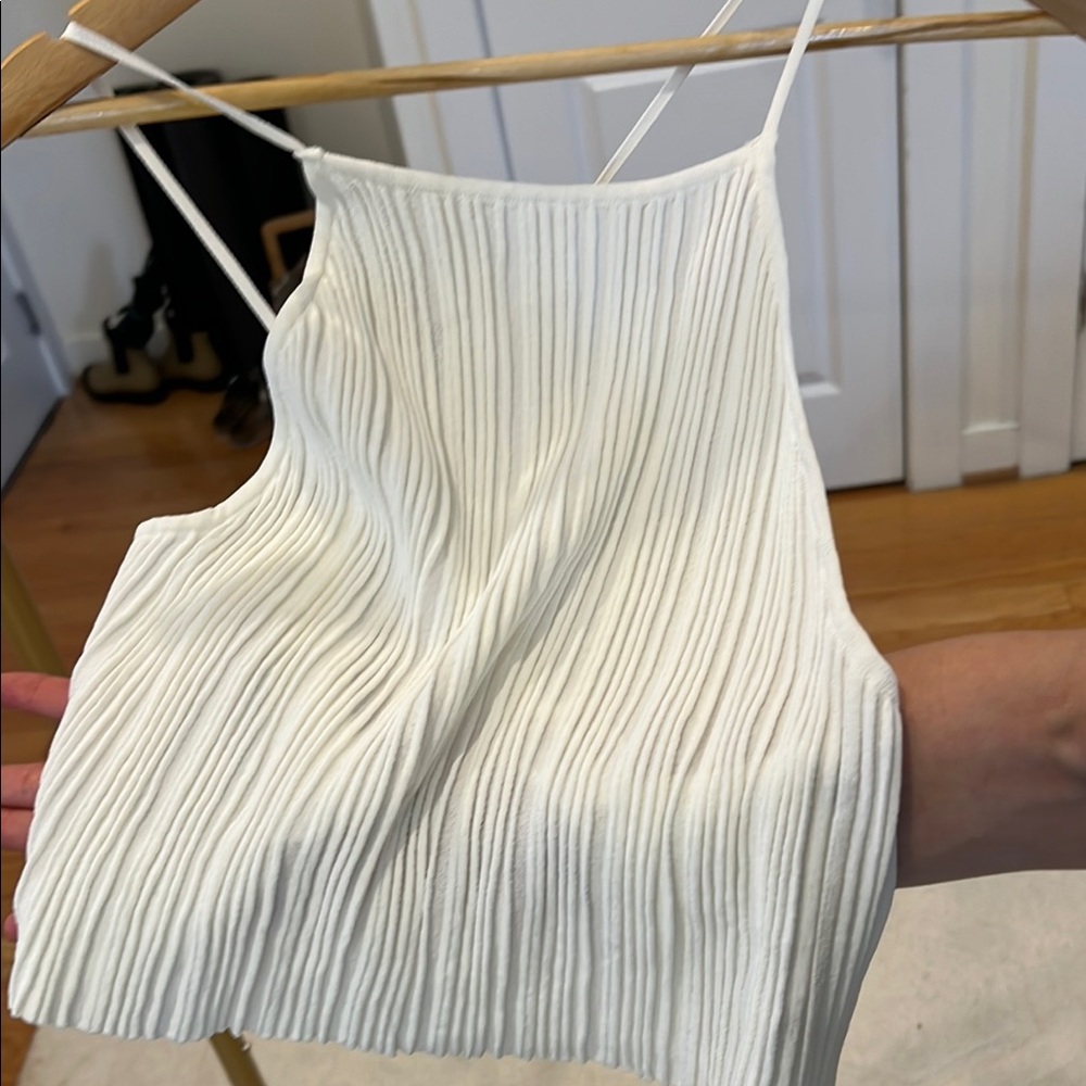 NWT Free People White Cropped Tank, Lace Up Back
